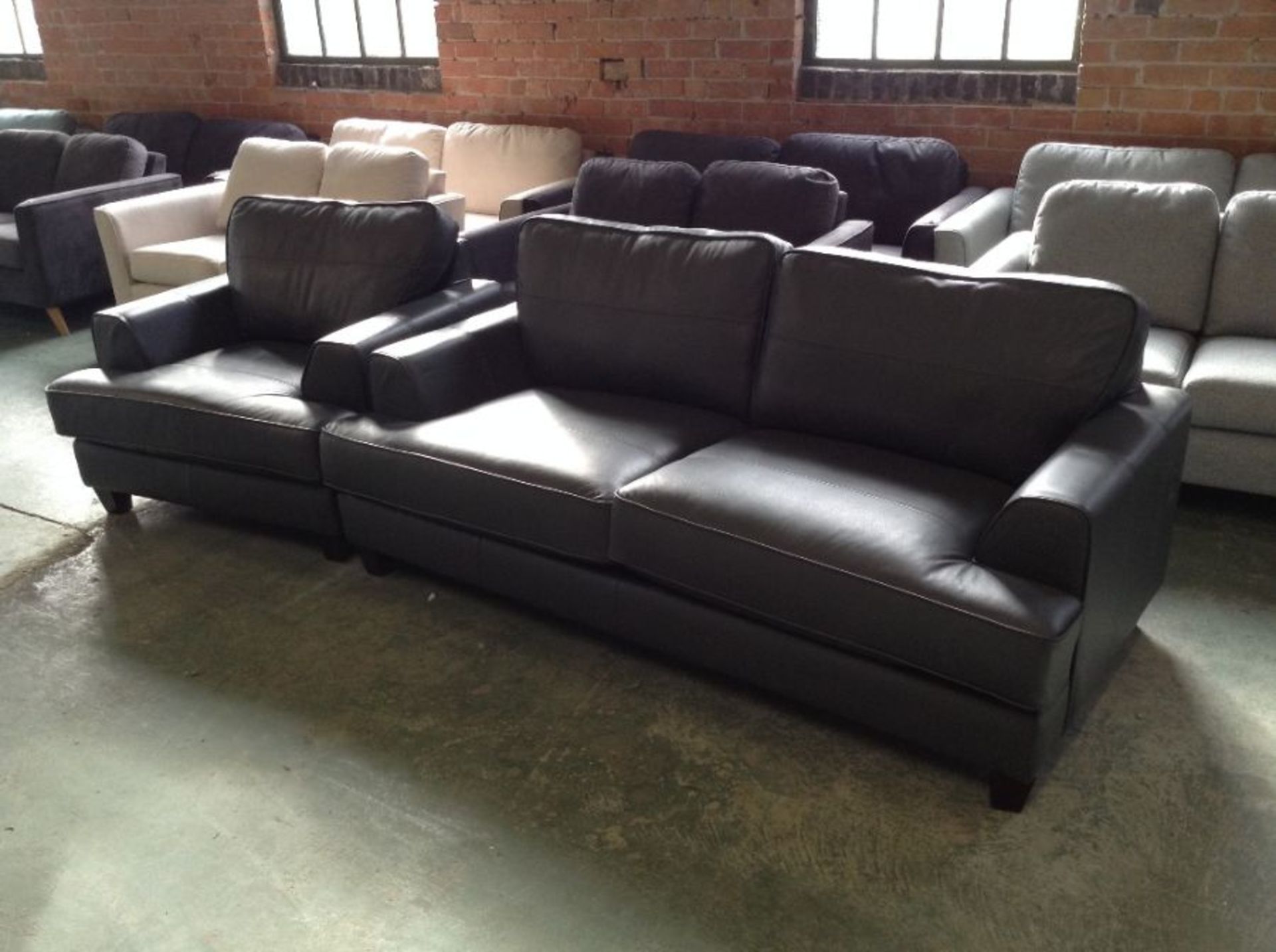 CAMDEN SLATE LEATHER 3 SEATER SOFA AND CHAIR(CAV 5