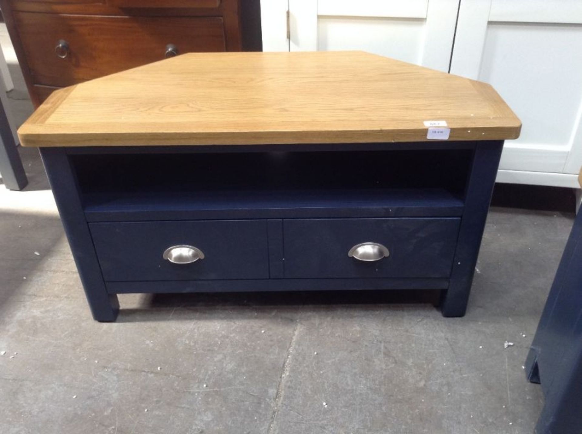 Rutland Blue Painted Oak Corner TV Unit (R-76 -RA-CTV-B) (DAMAGED)