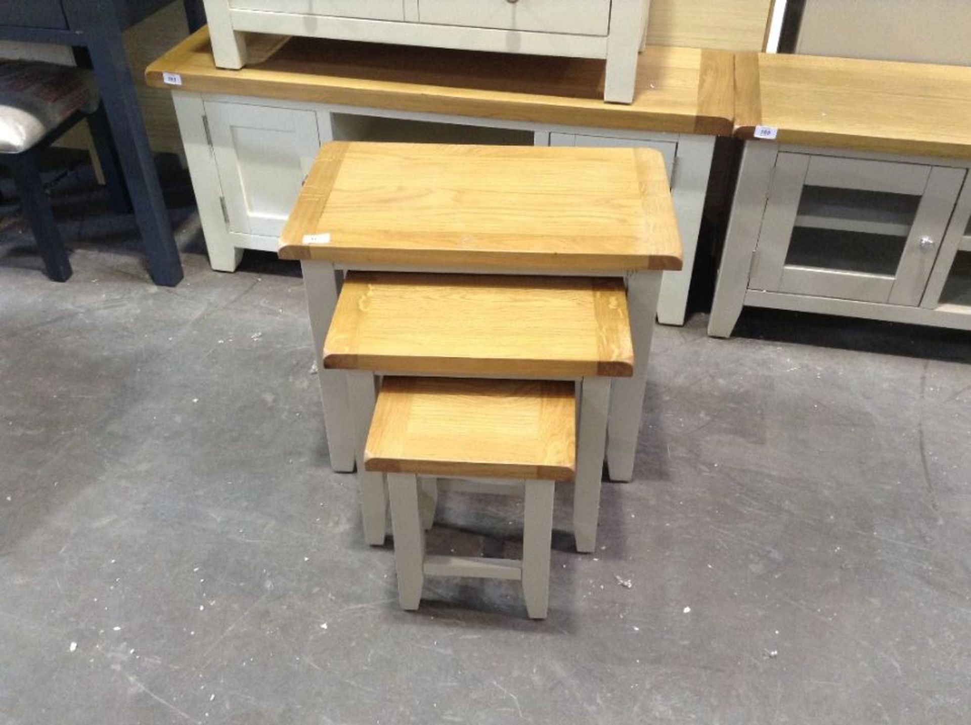 CHESTER GREY AND OAK NEST OF 3 TABLES