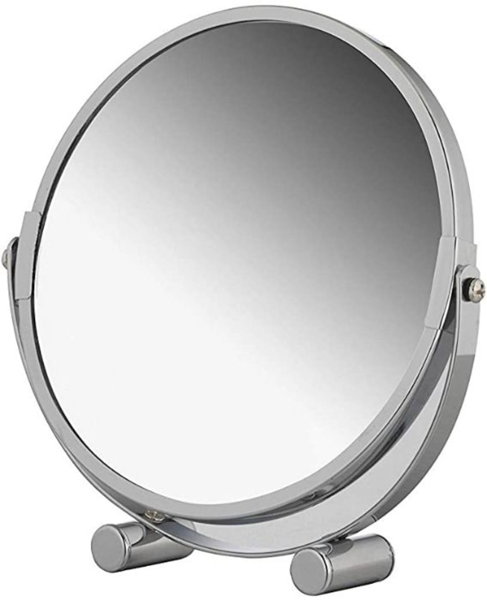 axentia Free Standing Swivel Magnifying Mirror, Portable Chromed Metal Cosmetic Vanity Mirror with