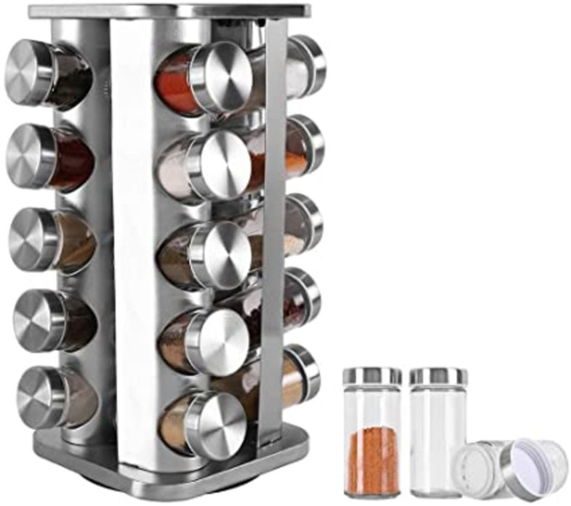 BaoWnylz Square Stainless Steel Spice Rack Rotating Spice Rack has 20 Spice Jars,Which Can be - Image 2 of 2