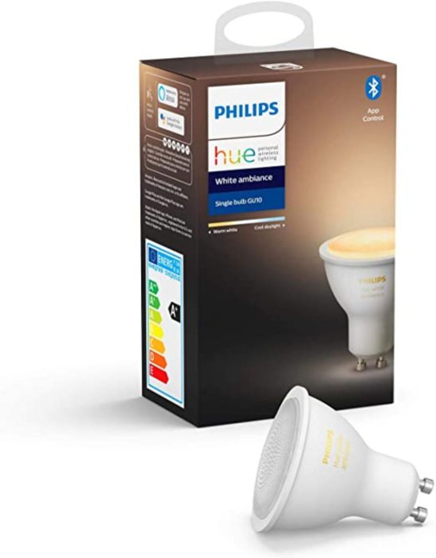 Philips Hue White Ambiance Single Smart Spotlight LED [GU10 Spot] with Bluetooth. Works with Alexa - Image 2 of 2