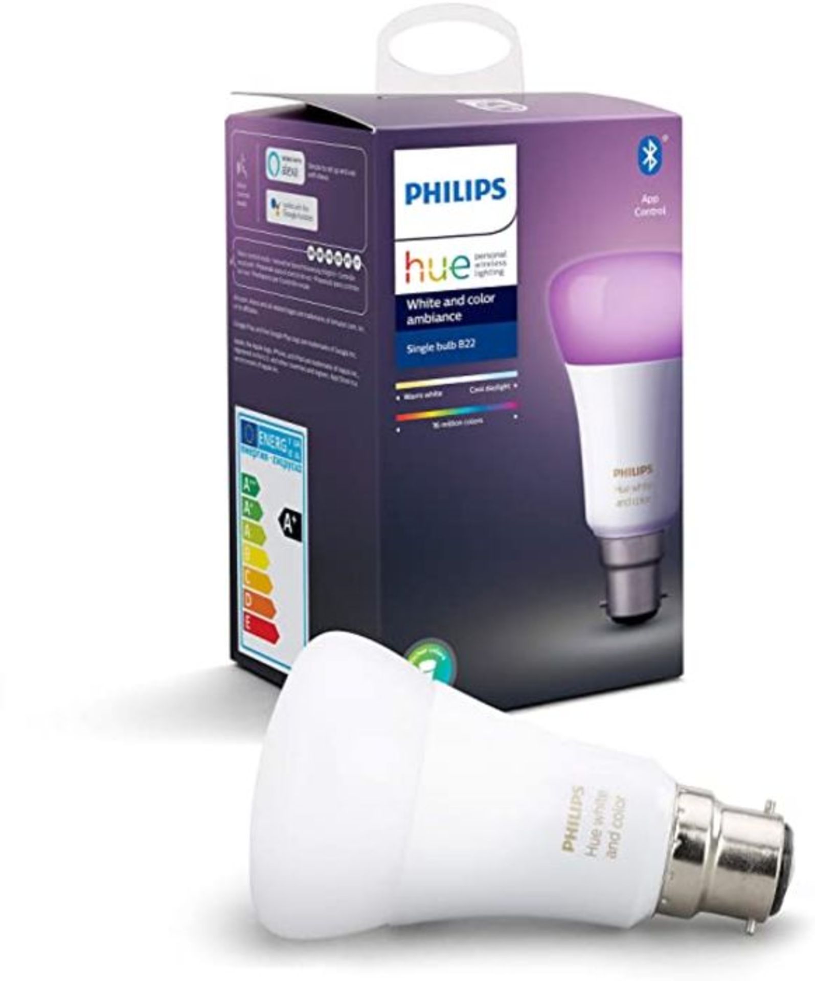 Philips Hue White and Colour Ambiance Single Smart Bulb LED [B22 Bayonet Cap] with Bluetooth., Works - Image 2 of 2