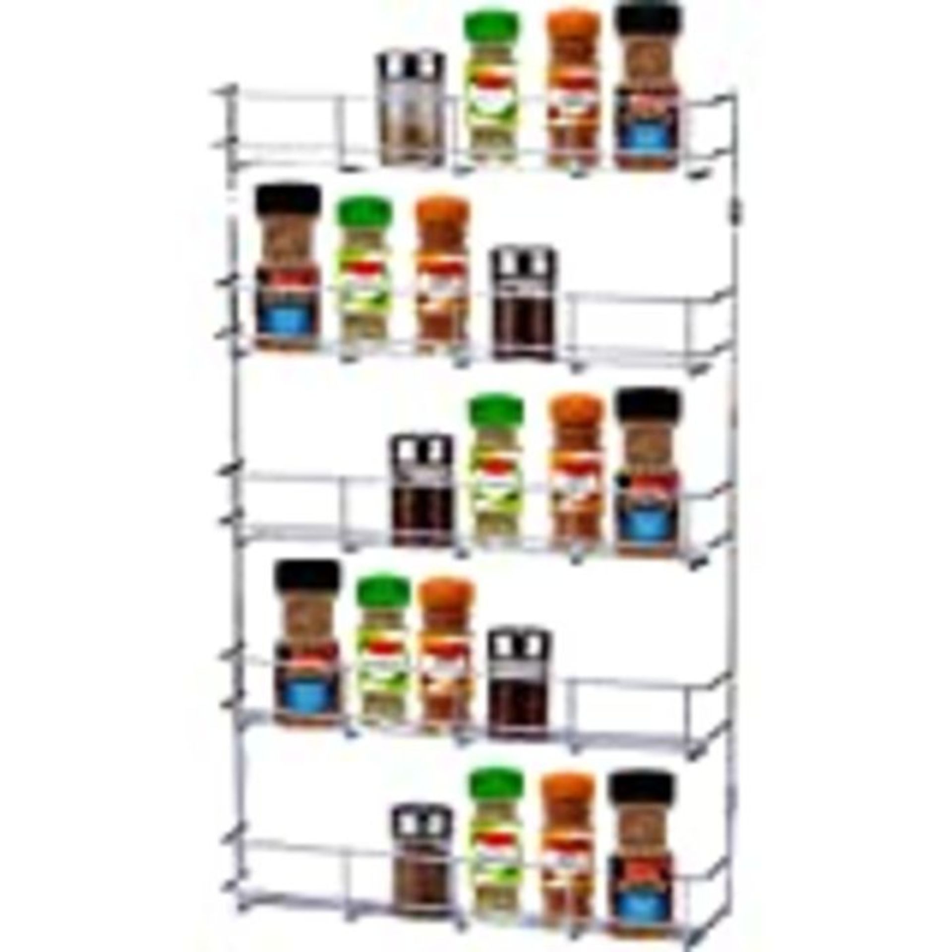 FINEWAY Chrome 5 Tier Spice Herb Jar Rack Holder For Home Kitchen Door Cupboard Storage or Wall