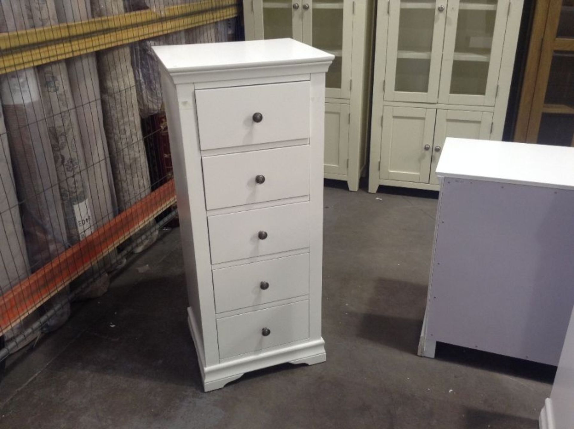 Florence White Painted 5 Drawer Tallboy(C/4 -SW-5DN-W)(MARKED)