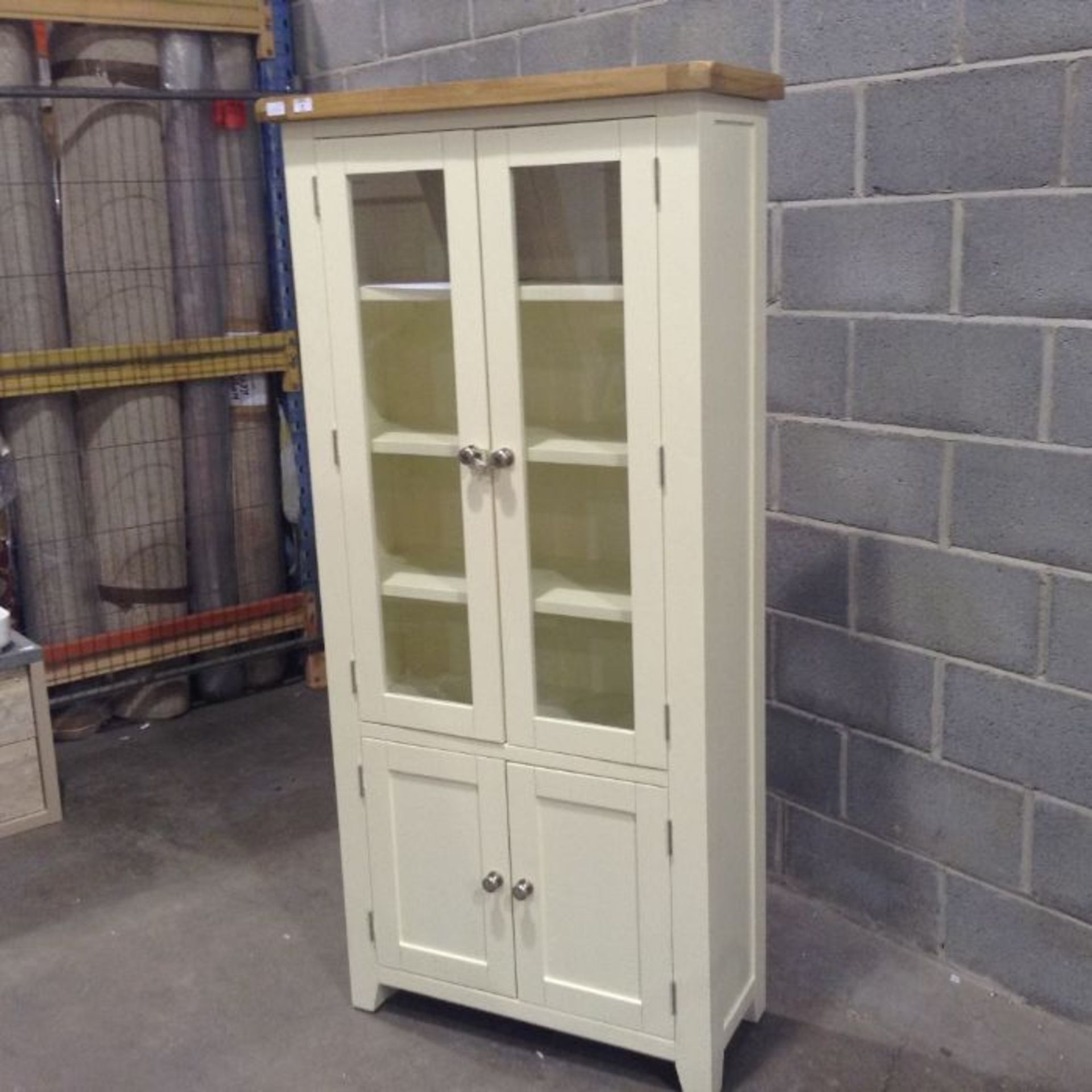 HAMPSHIRE IVORY AND OAK PAINTED DISPLAY CABINET