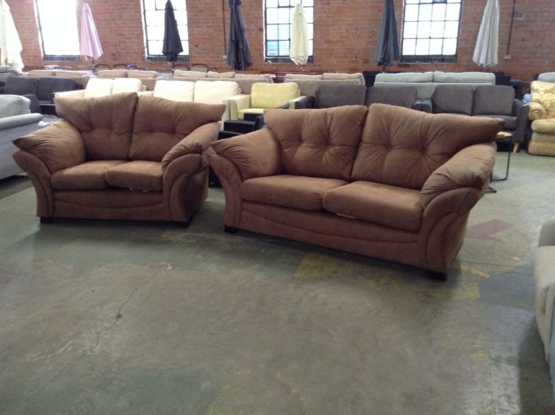 BROWN SADDLE 3 SEATER AND 2 SEATER