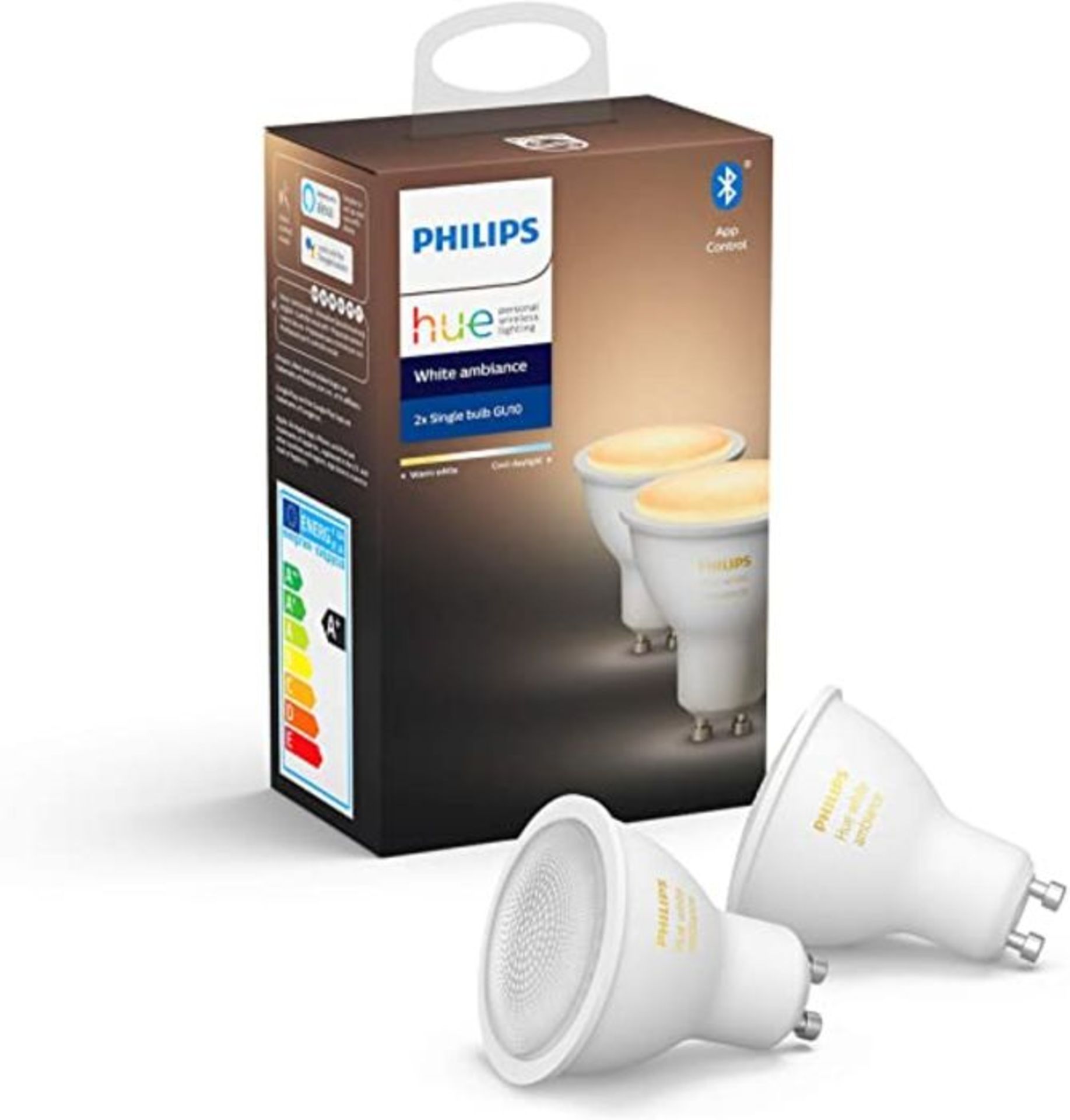 Philips Hue White Ambiance Smart SpotLight Twin Pack LED [GU10 Spot] with Bluetooth. Works with