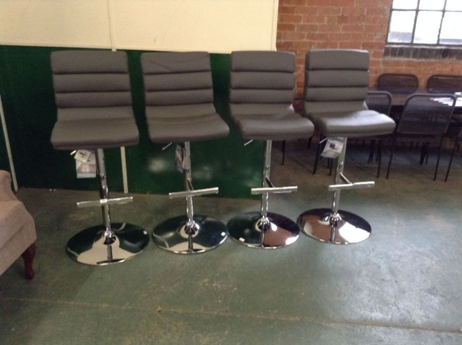 4 X GREY FAUX LEATHER BAR STOOLS