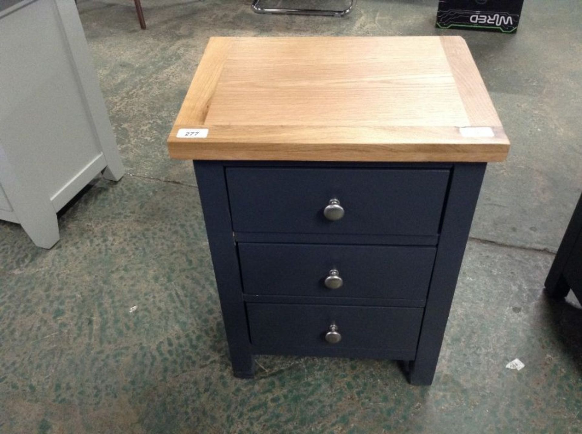 Salisbury Blue Painted Oak 3 Drawer Bedside Table (F58 -LP-BSC-C)(DAMAGED)