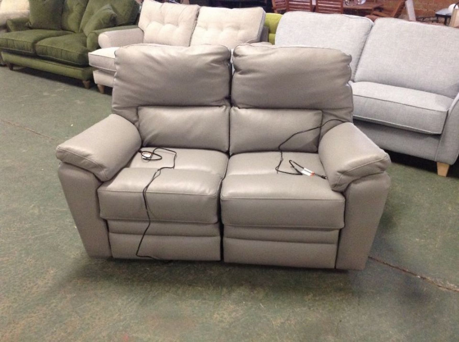 GREY LEATHER ELECTRIC RECLINING 2 SEATER SOFA (SCU