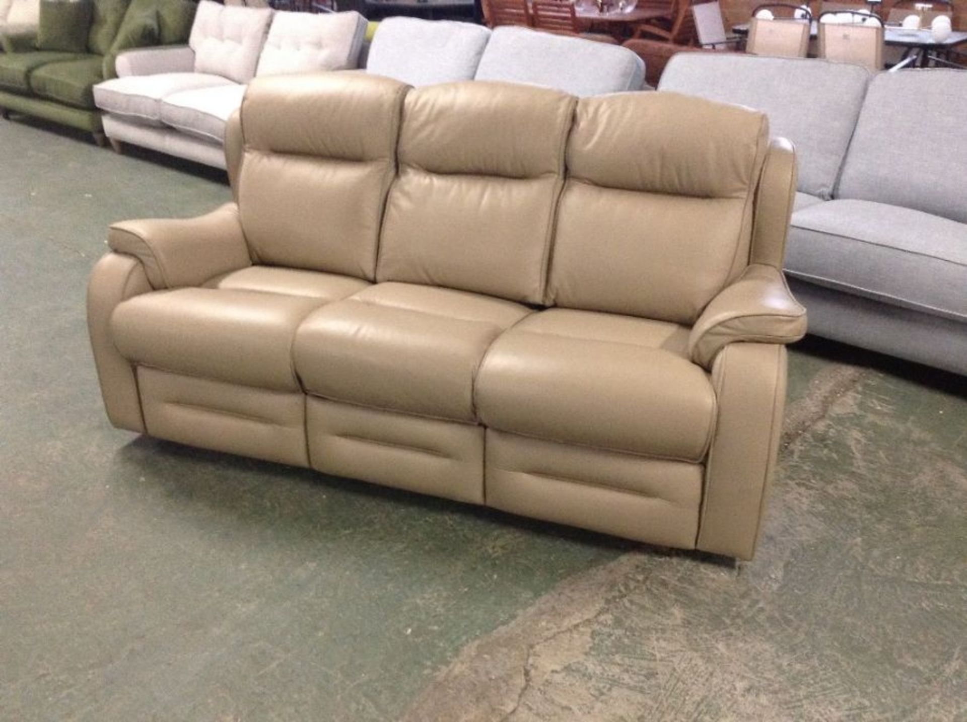 CREAM LEATHER IGH BACK 3 SEATER SOFA (MARKED) (TRO