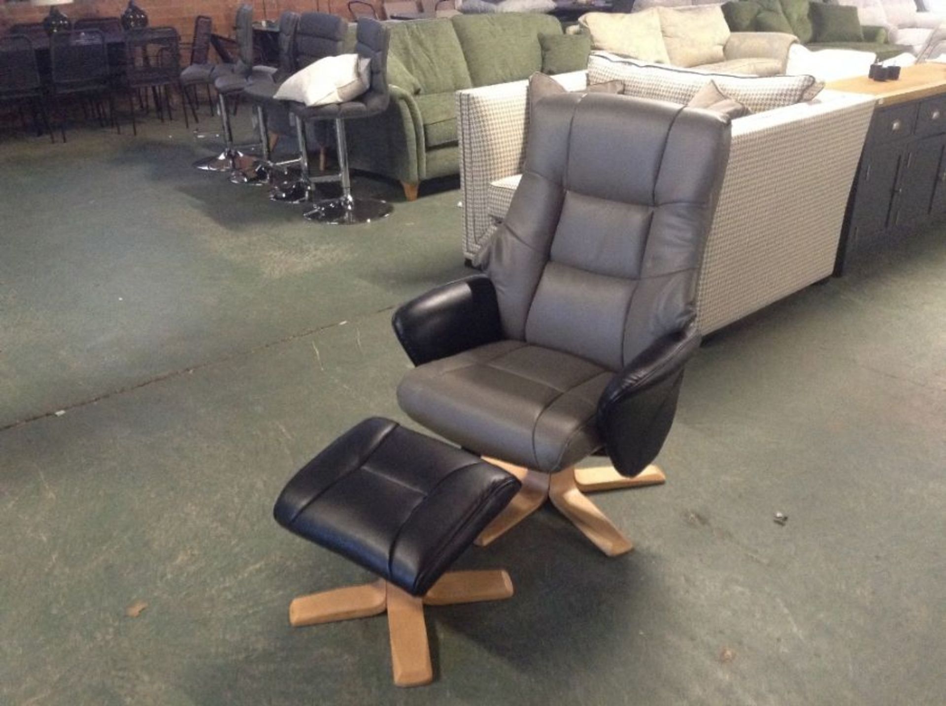 GREY AND BLACK FAUX LEATHER SWIVELLING RECLINING C