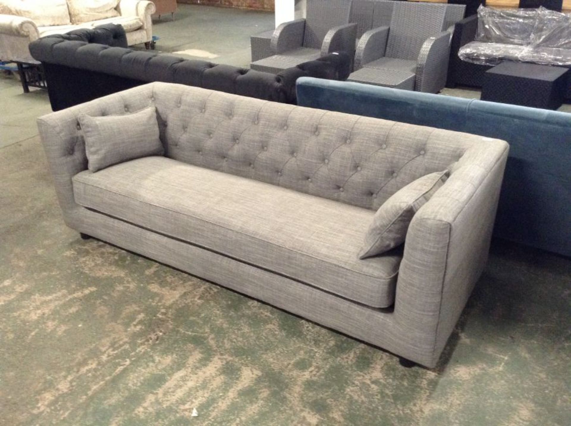 |1X|MADE.COM GREY BUTTON BACK 3 SEATER SOFA|DIRTY MISSING CORRECT FEET|21/2|