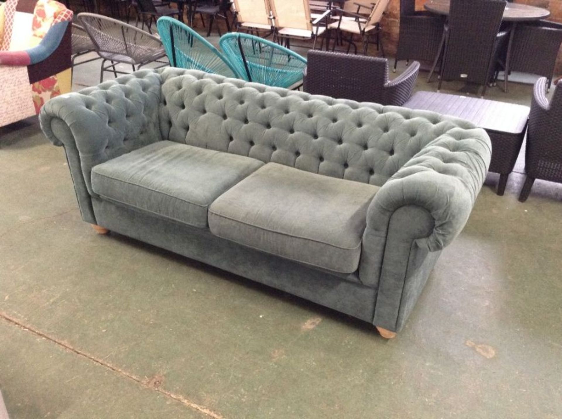 CHESTERFIELD3 SEATER TURQUOISE (sfl1298 -700236253620)(MISSING BUTTON)