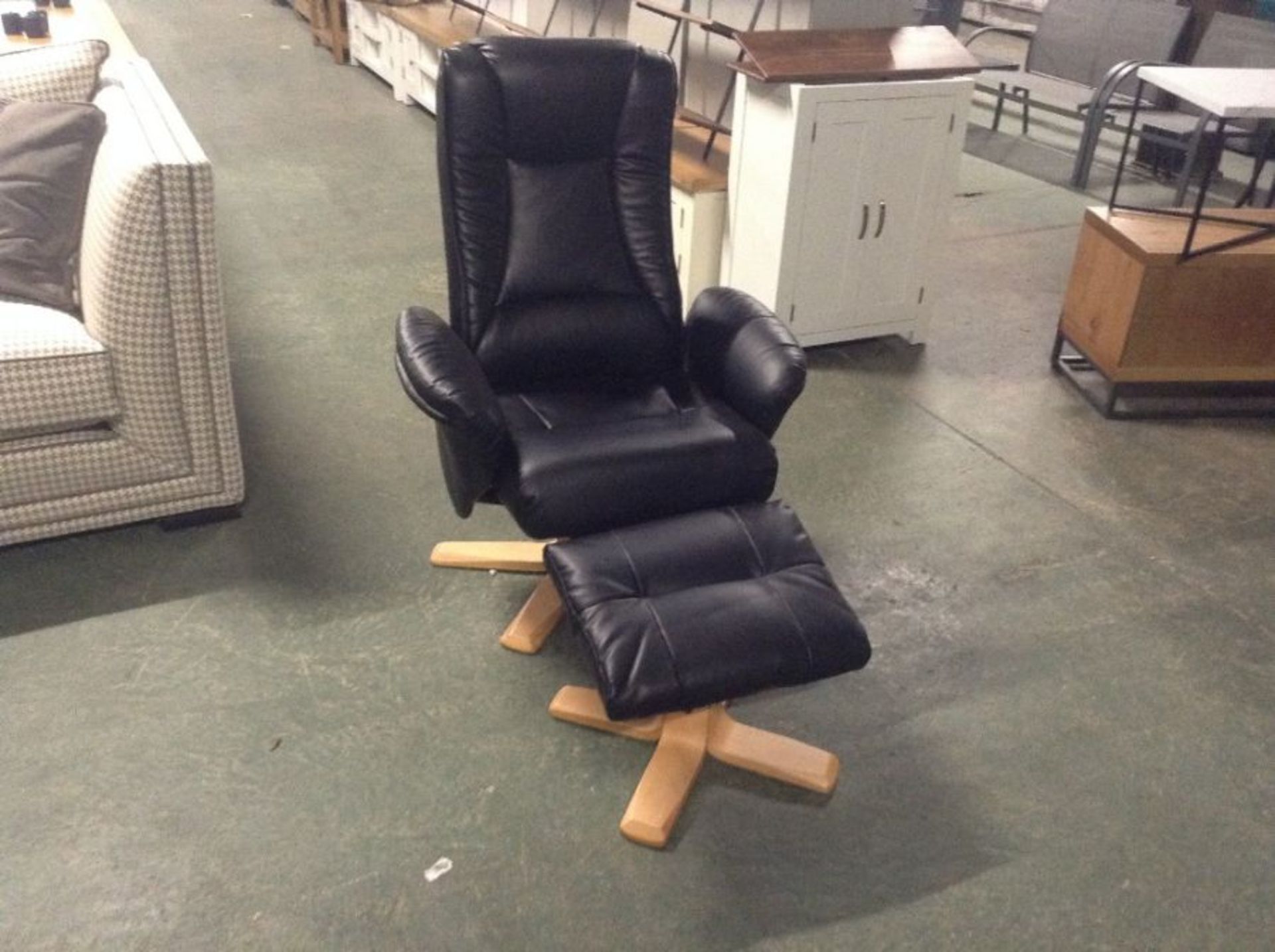 BLACK FAUX LEATHER SWIVELLING RECLINING CHAIR AND