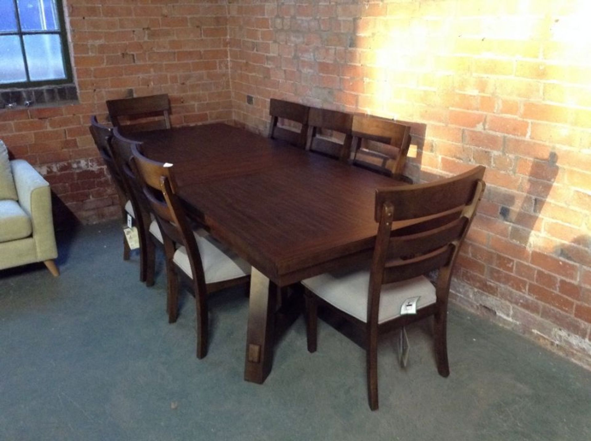 EX SHOWROOM DARKOAK EXTENDING TABLE AND 8 CHAIRS (