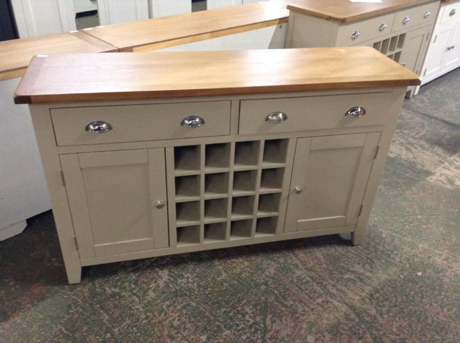 Chester Grey Painted Oak 2 Door Large Sideboard With Wine Rack (H/142 -NC-LS-PT)