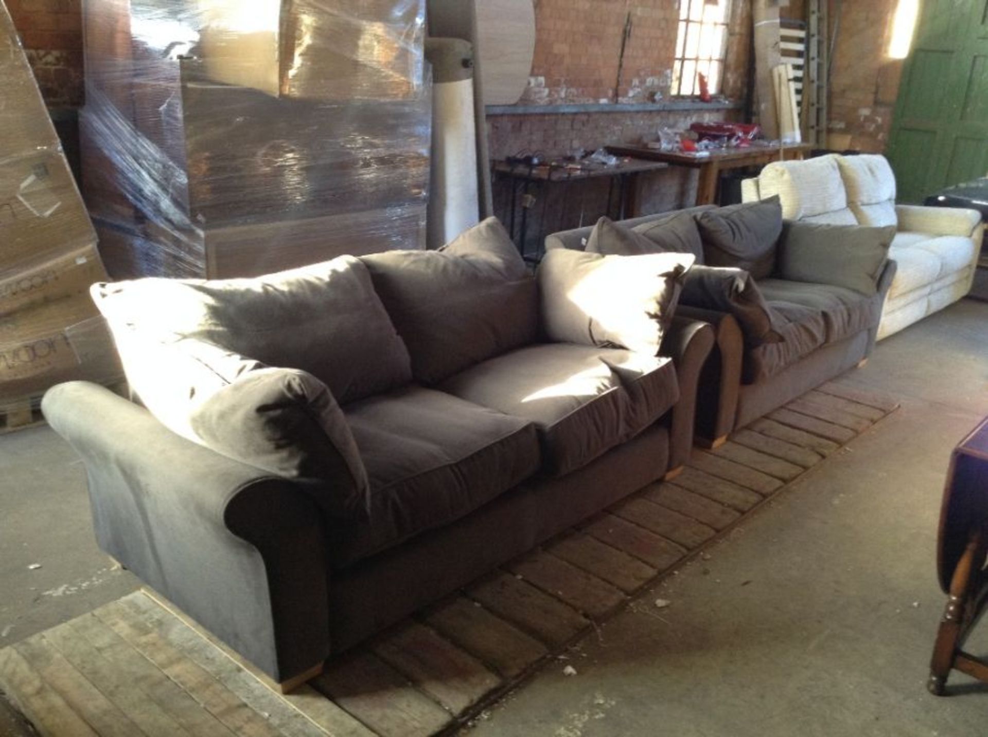 GREY 3 SEATER SOFA AND 2 SEATER SOFA (FADED)