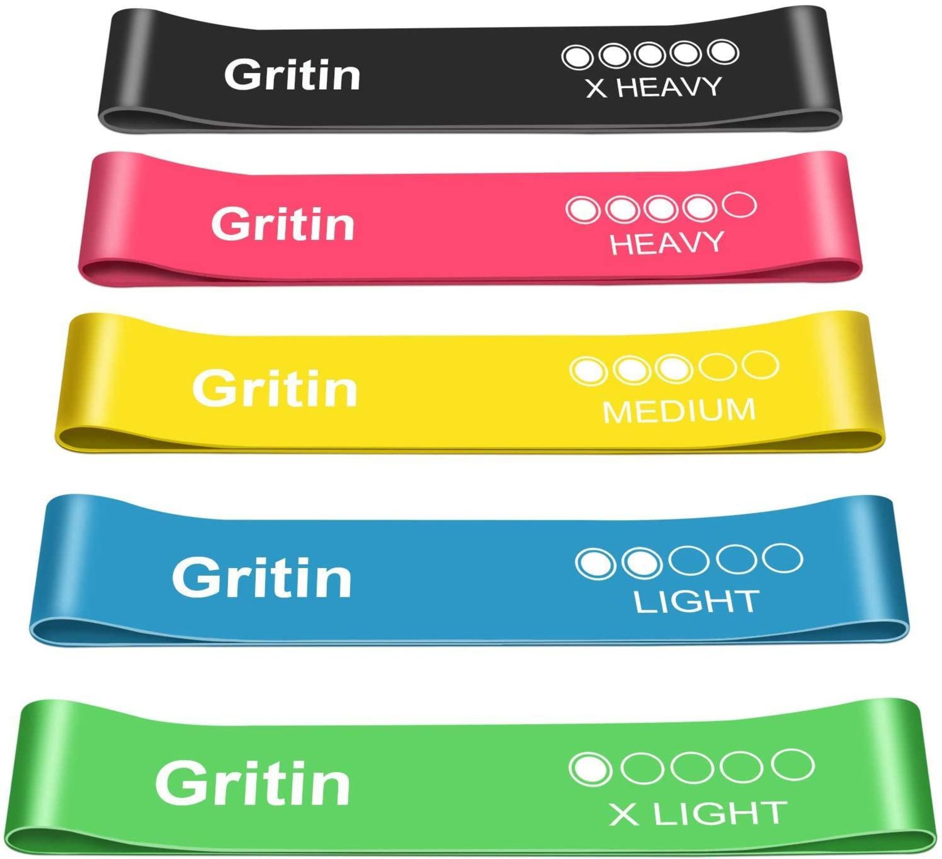 Gritin Resistance Bands, Set of 5 Skin-Friendly Resistance Fitness Exercise Loop Bands