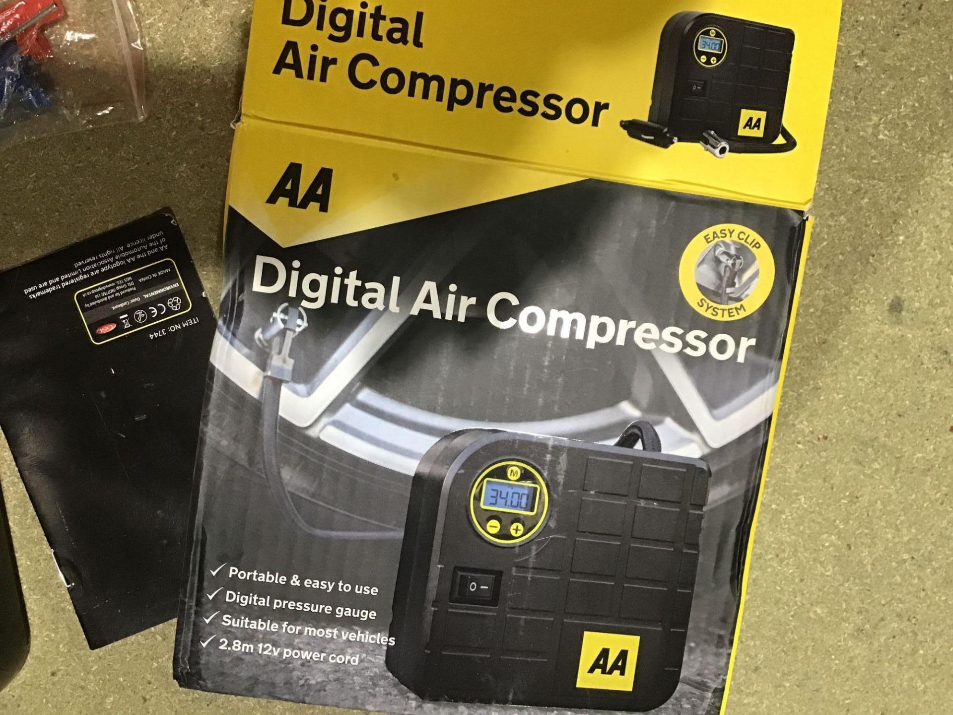 AA Compact Car Digital Tyre Inflator Plugs In 12V Mini Air Compressor - Image 2 of 4