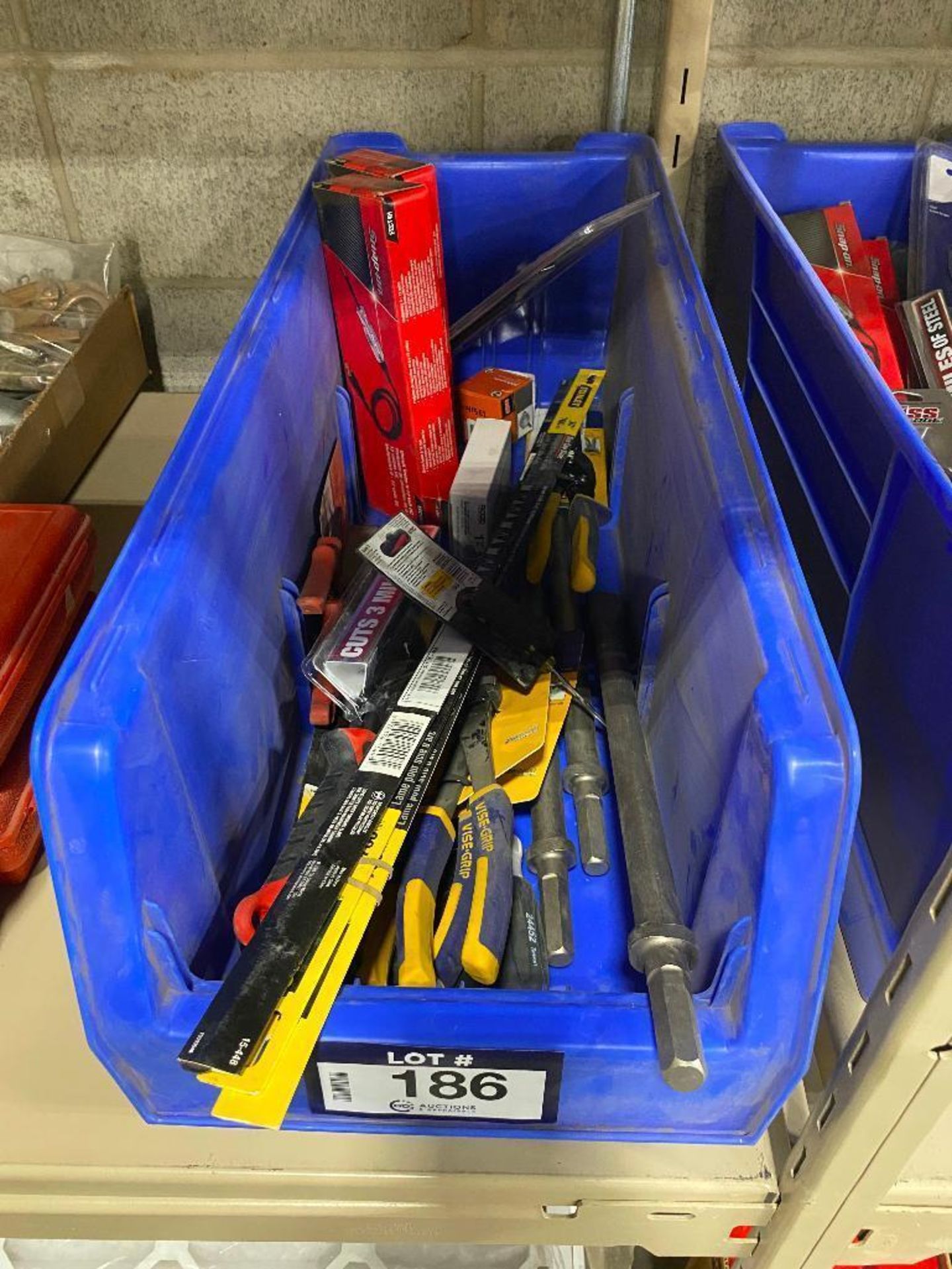 Parts Bin w/ Asst. Hand Tools including Circuit Testers, Bow Saw Blades, Cutting Pliers, Chisel Bits