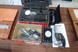 Lot of Mitutoyo OD Micrometer, Starrett OD Micrometer, M&W OD Micrometer and Starrett Dial Gauge.