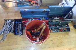 Lot of Tool Boxes w/ Asst. Hand Tools, Combination Wrenches, Hammers, etc.