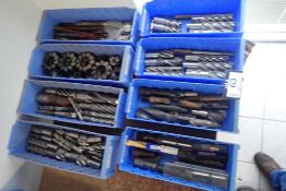 Lot of 8 Parts Tubs w/ Asst. Reamers, End Mills, Drill Bits, etc.