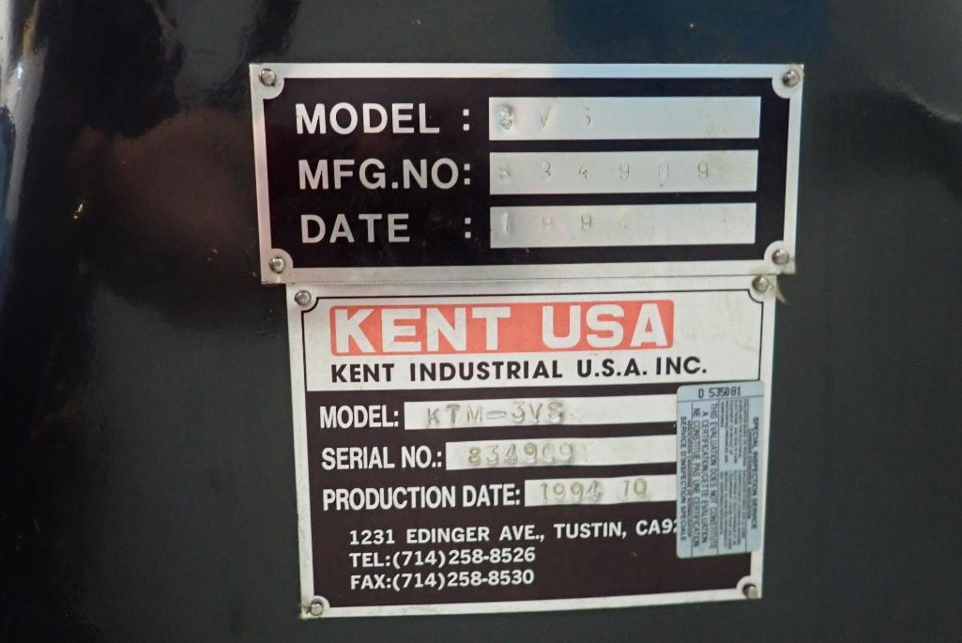 1994 Kent 3VS 3hp Turret Milling Machine. - Image 6 of 7