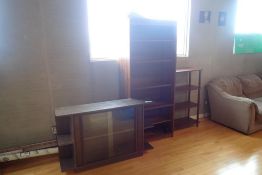 Lot of 3 Bookcases, 3 Coffee Tables, 4 Side Chairs, Coat Tree, etc.