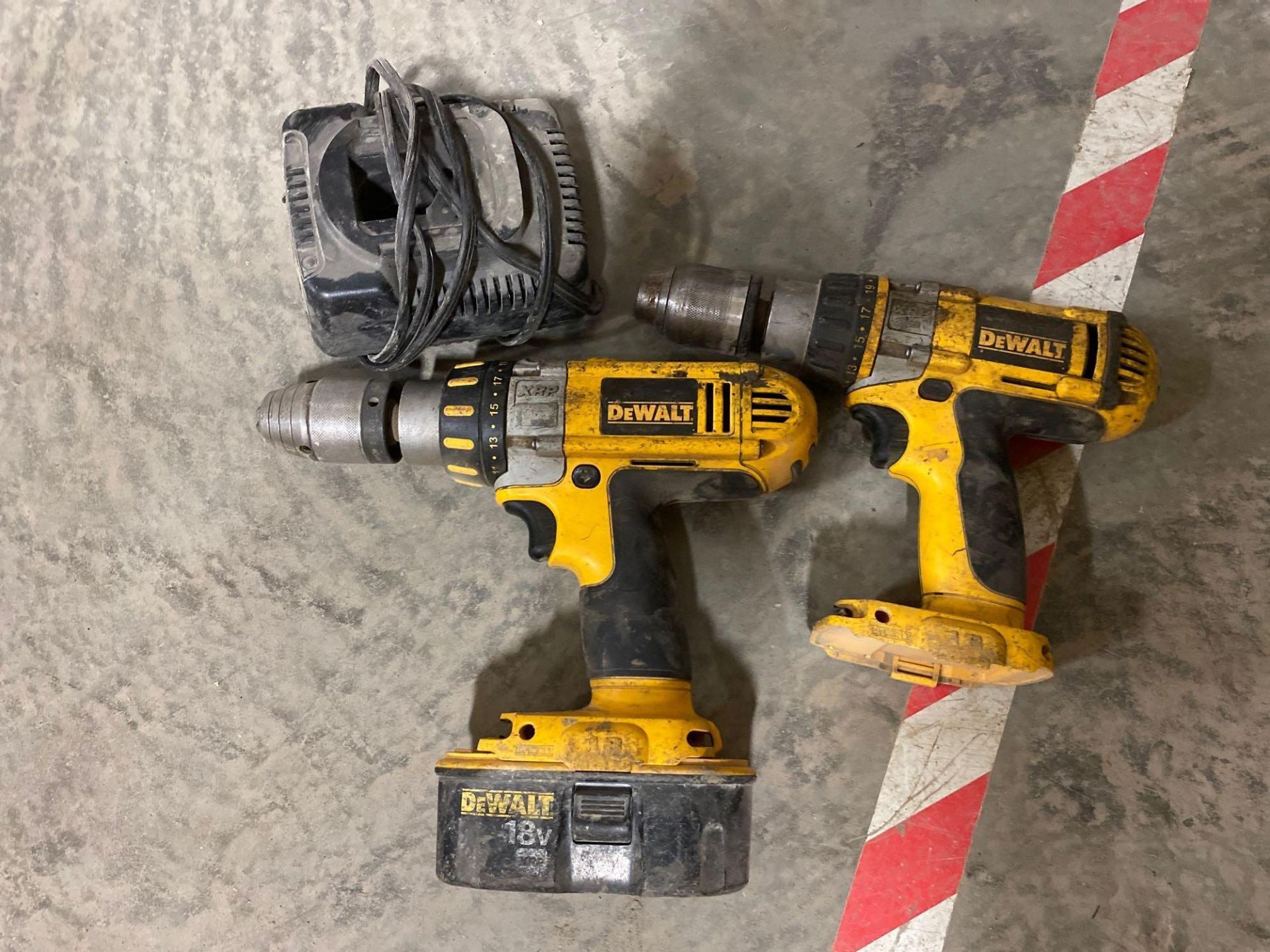 Lot of (2) DeWalt Drills, Battery Charger, etc.