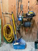 Lot of PowerFist Pump, Hose Reel, Pressure Washer Wands, Brushes, Bucket, Hoses, etc.