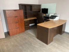 Lot of U-Shaped Desk w/ Overhead Hutch, Task Chair