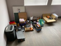 Lot of Asst. Office Supplies including Paper Shredder, File Storage, Scissors, Routers, Pens, etc.