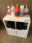 Lot of Asst. Shelf w/ Cleaners, Soap, Towels, etc.