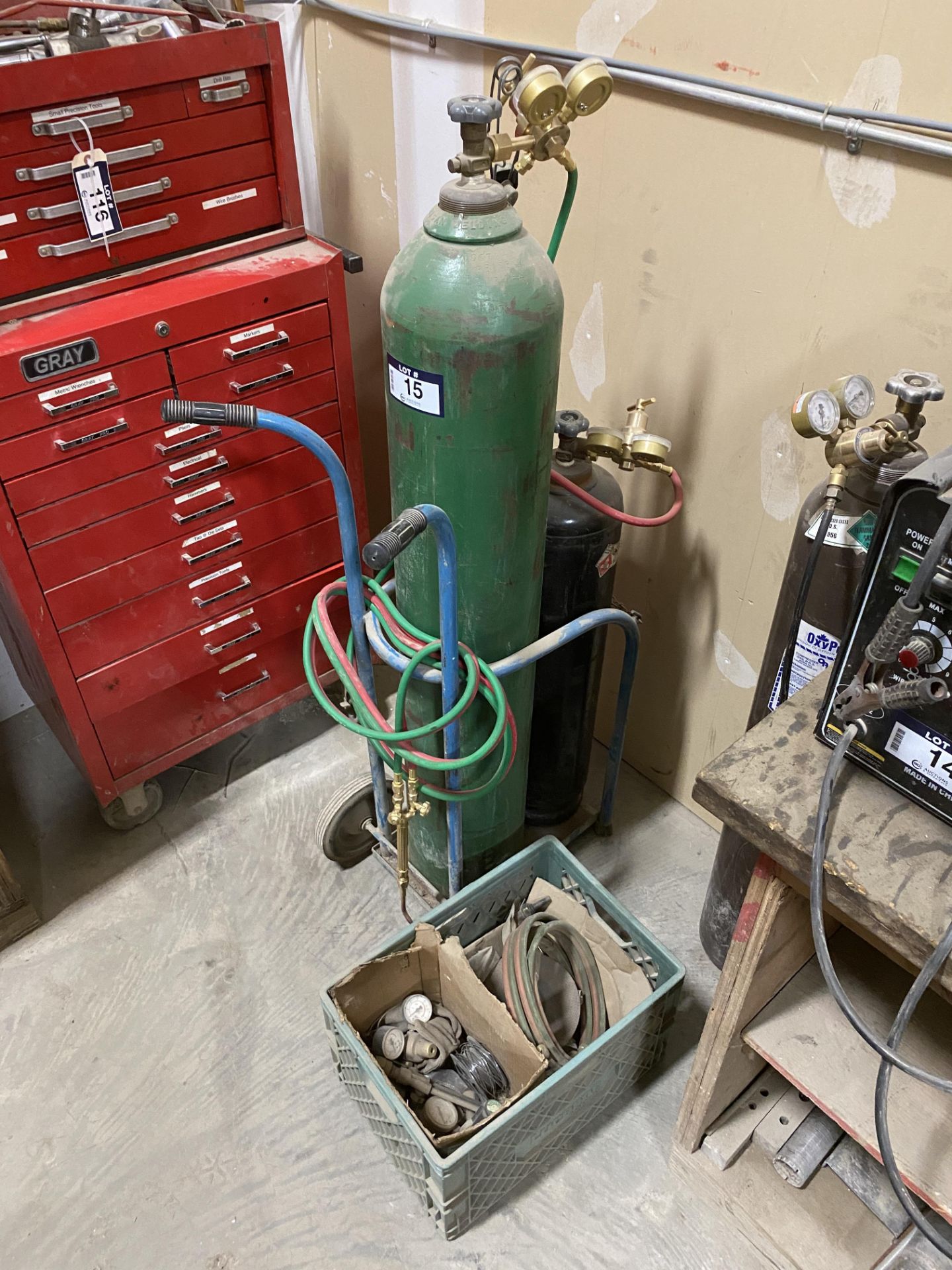 Lot of Oxy/Acetylene Cart w/ Gauges, Torches, Hoses, Bottles, etc.