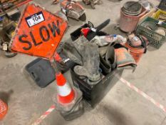 Lot of Asst. Rubber Boots, Pylons, Road Sign etc.