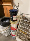 Lot of Pail Pump and (6) Asst.Pails of Fluids including Oil