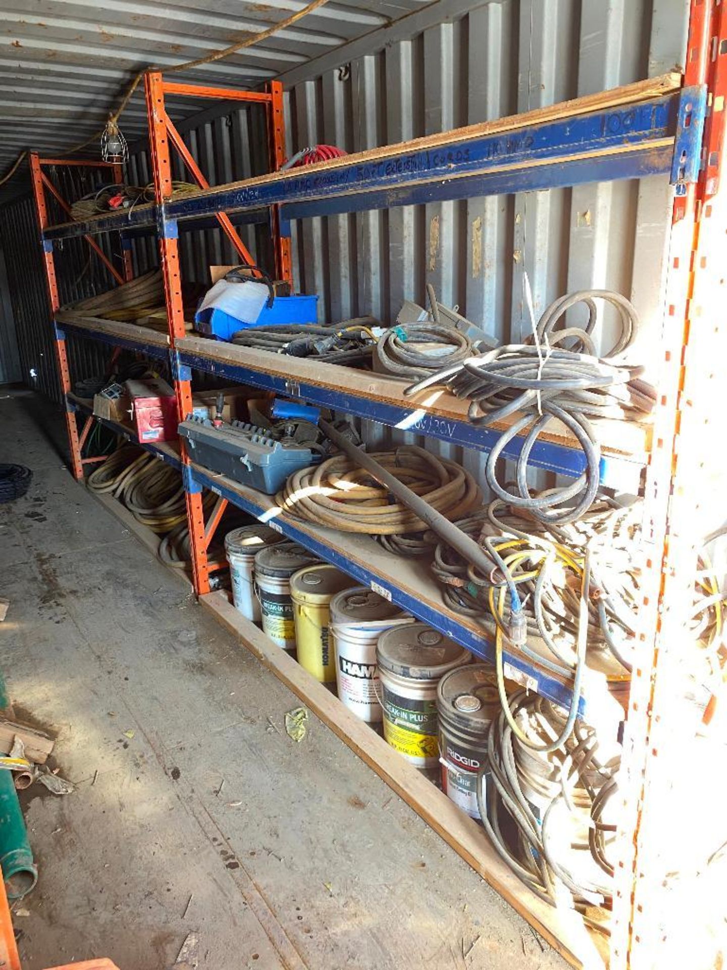 Contents of Seacan including Parts Racking, Electrical Cords, Tarps, Hoses, Controls, Tool Boxes, et - Image 2 of 4