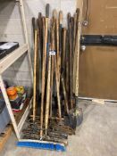 Lot of Asst. Shovels, Brooms, Rakes, Squeegees, etc.