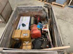 Crate of Asst. Inverter, Fuel Cans, Hotsy Pump, Pipe Clamps, Harness, etc.