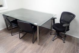 Lot of Glass Top Table, 2 Side Chairs and Task Chair.