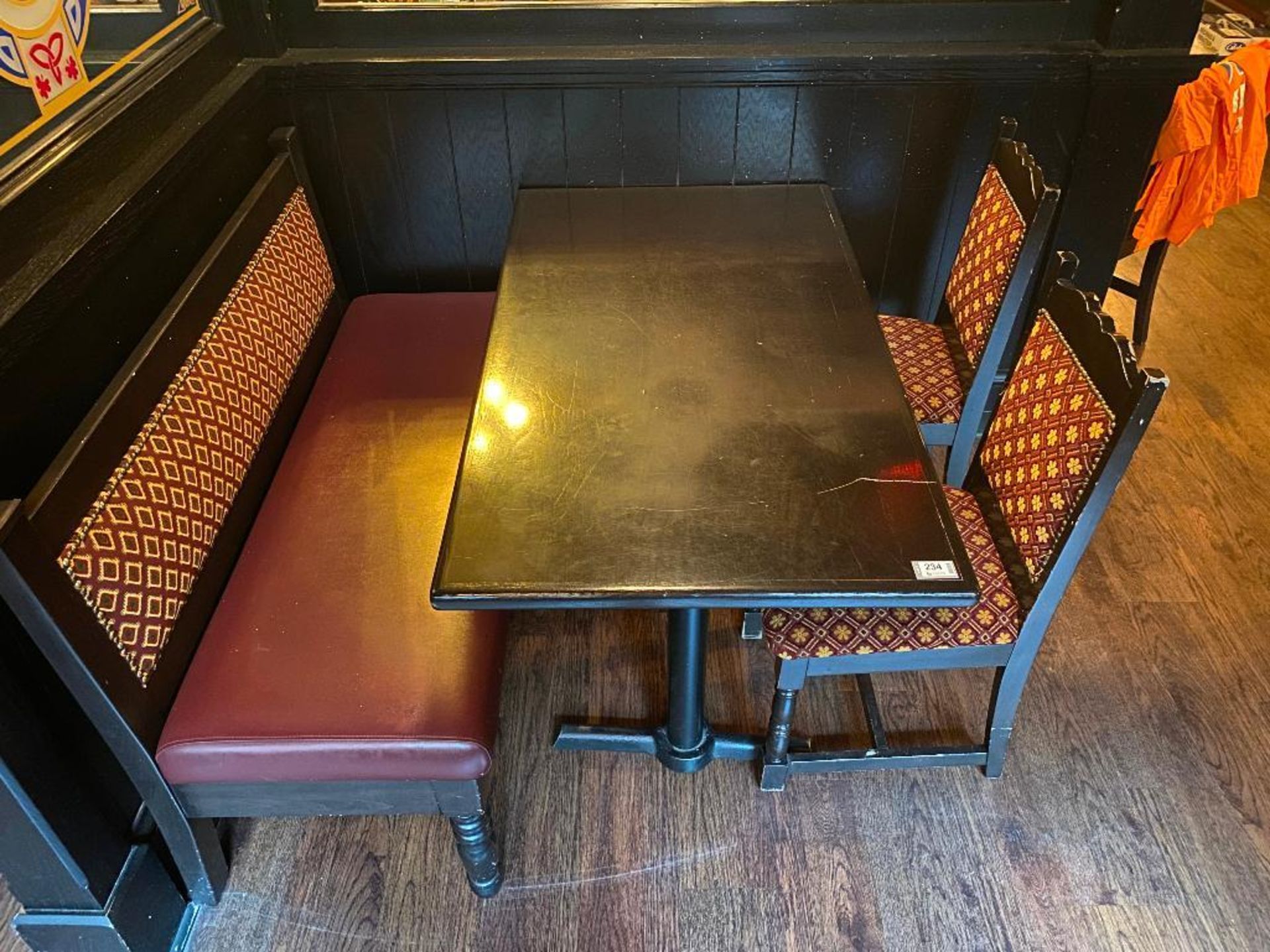 RECTANGULAR TABLE WITH 2 CHAIRS & 54" BURGUNDY BENCH - Image 2 of 3