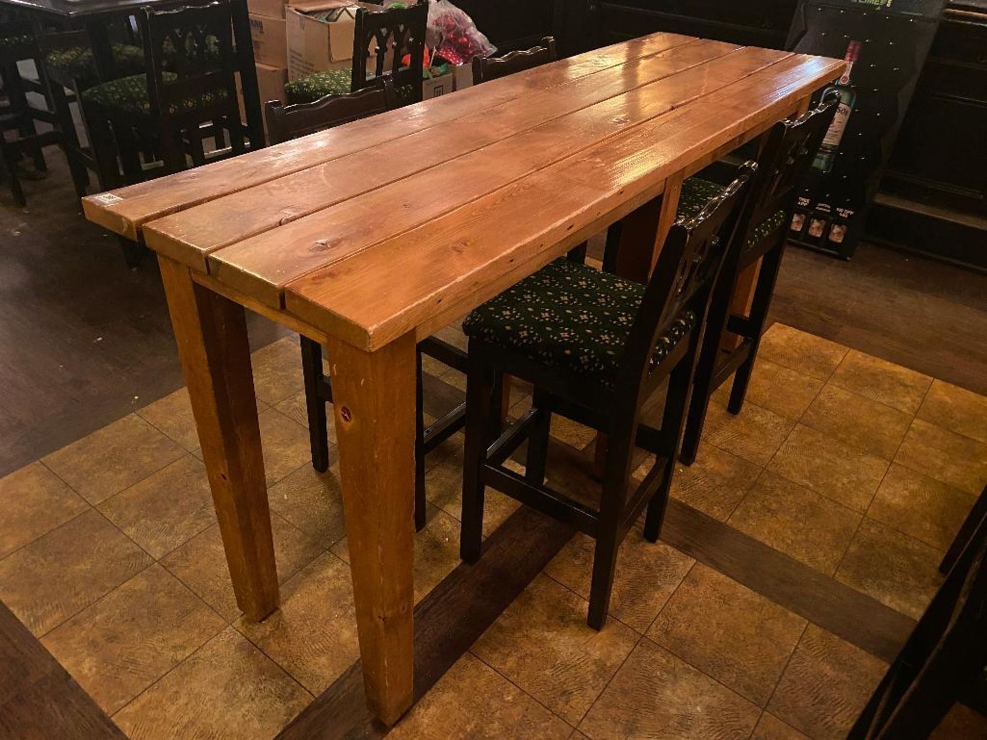 7' WOOD BAR HEIGHT TABLE WITH 4 BAR HEIGHT CHAIRS - Image 2 of 3