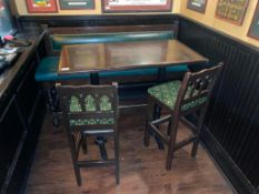 RECTANGULAR BAR HEIGHT TABLE WITH 2 BAR HEIGHT CHAIRS & (1) 66" GREEN BAR HEIGHT BENCH