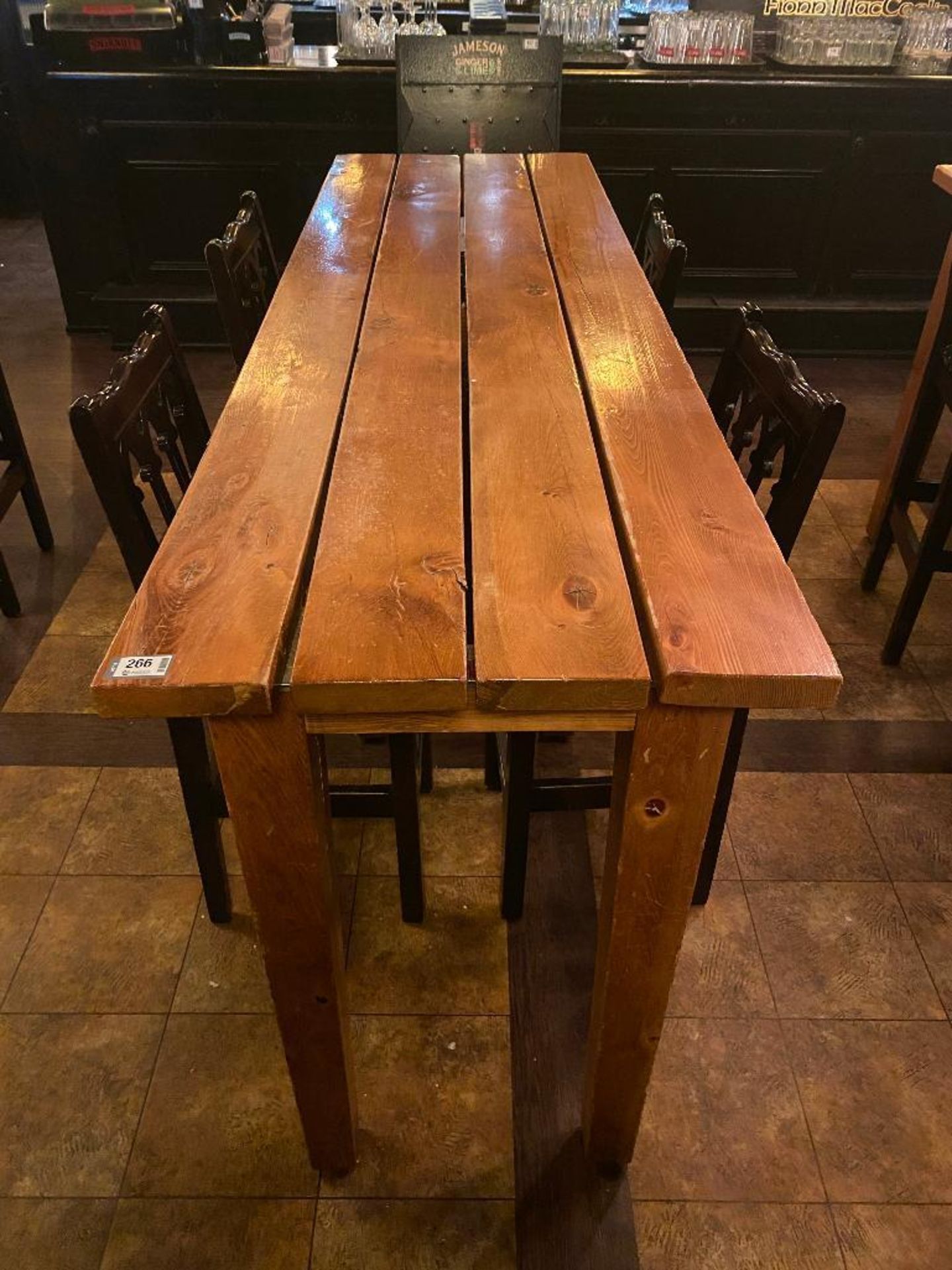 7' WOOD BAR HEIGHT TABLE WITH 4 BAR HEIGHT CHAIRS - Image 3 of 3