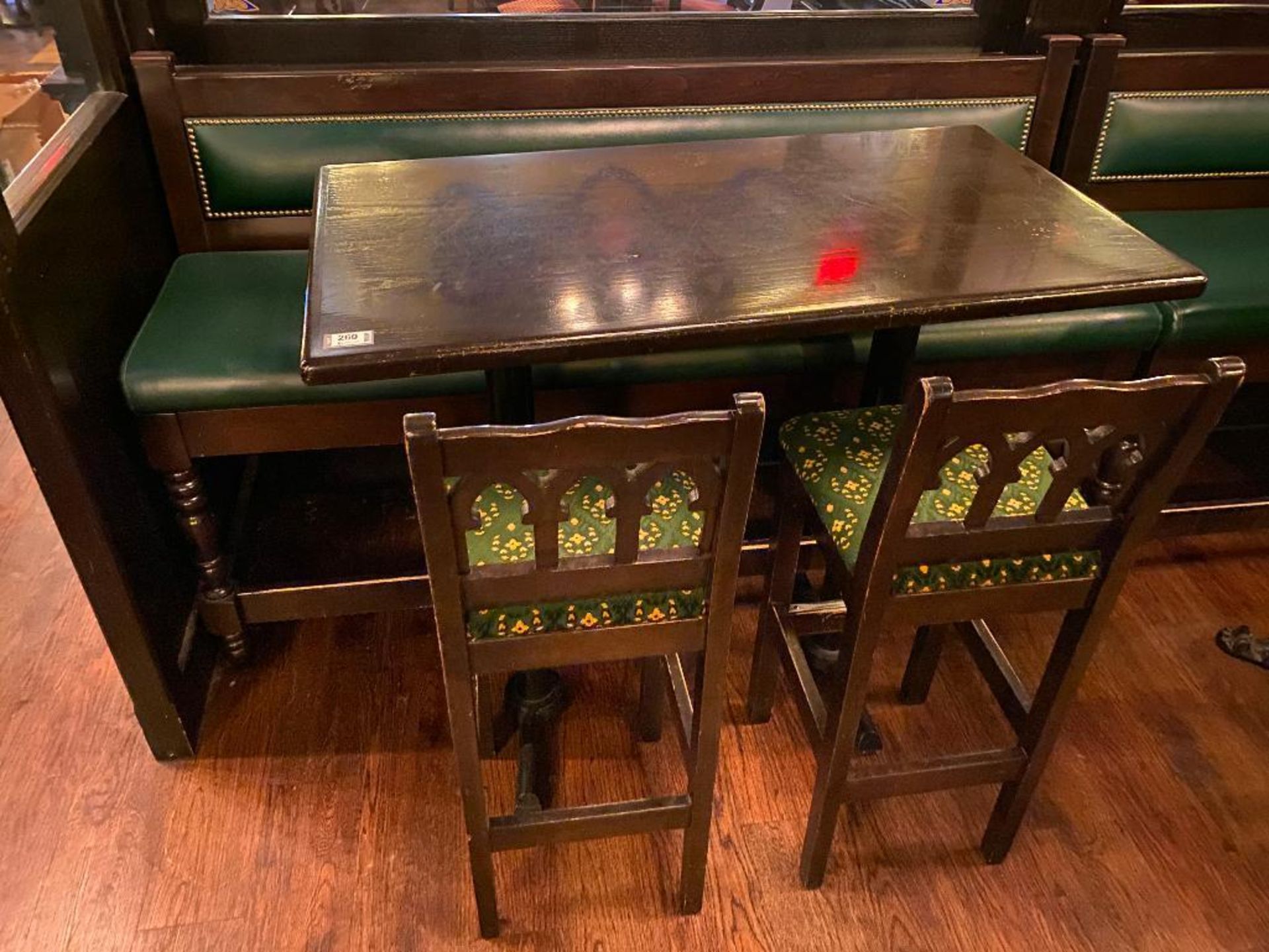RECTANGULAR BAR HEIGHT TABLE WITH 2 BAR HEIGHT CHAIRS & (1) 75" GREEN BAR HEIGHT BENCH - Image 2 of 5