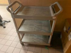 GREY 3 TIER RUBBERMAID BUSSING CART - 18.5" X 26.5" X 38"