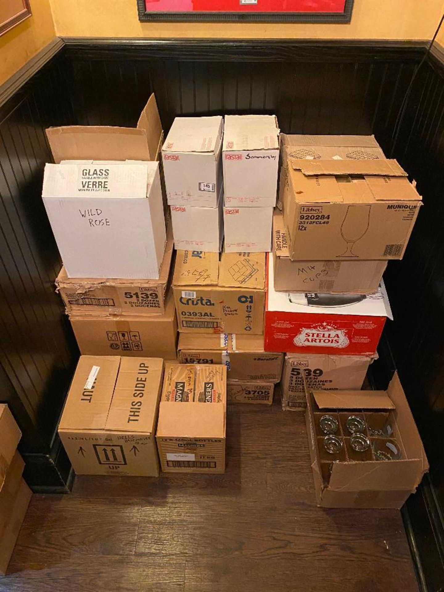 LOT OF (19) BOXES OF ASSORTED BRANDED GLASSES